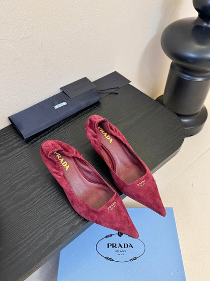 PRA 26S Pointed Toe Low Heels 60 Burgundy Suede 627411