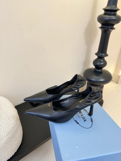 PRA 26S Pointed Toe Low Heels 60 Black Sheepskin 627413