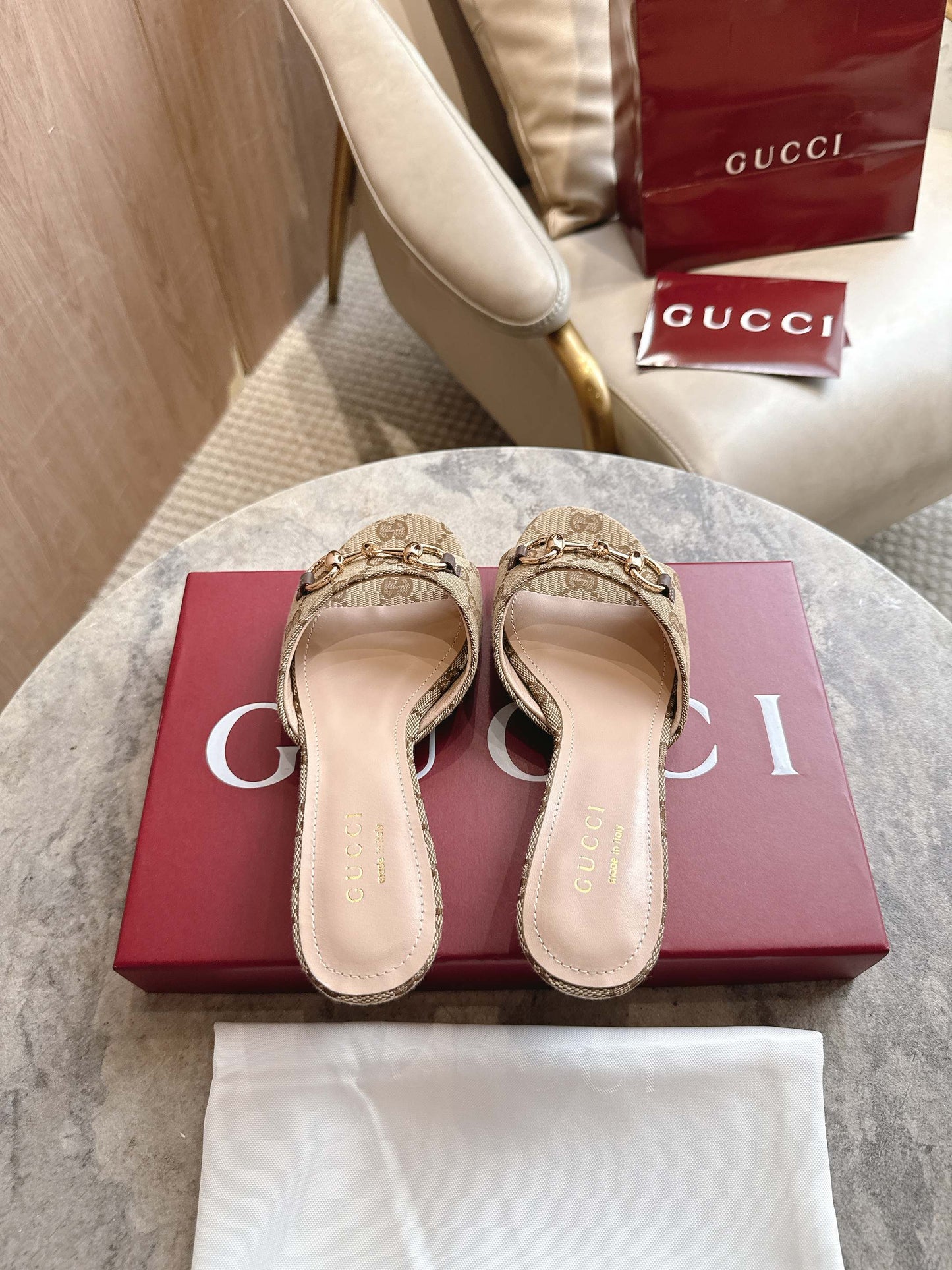 Gucci 2026 Horsebit High-Heeled Sandals Beige Canvas Leather