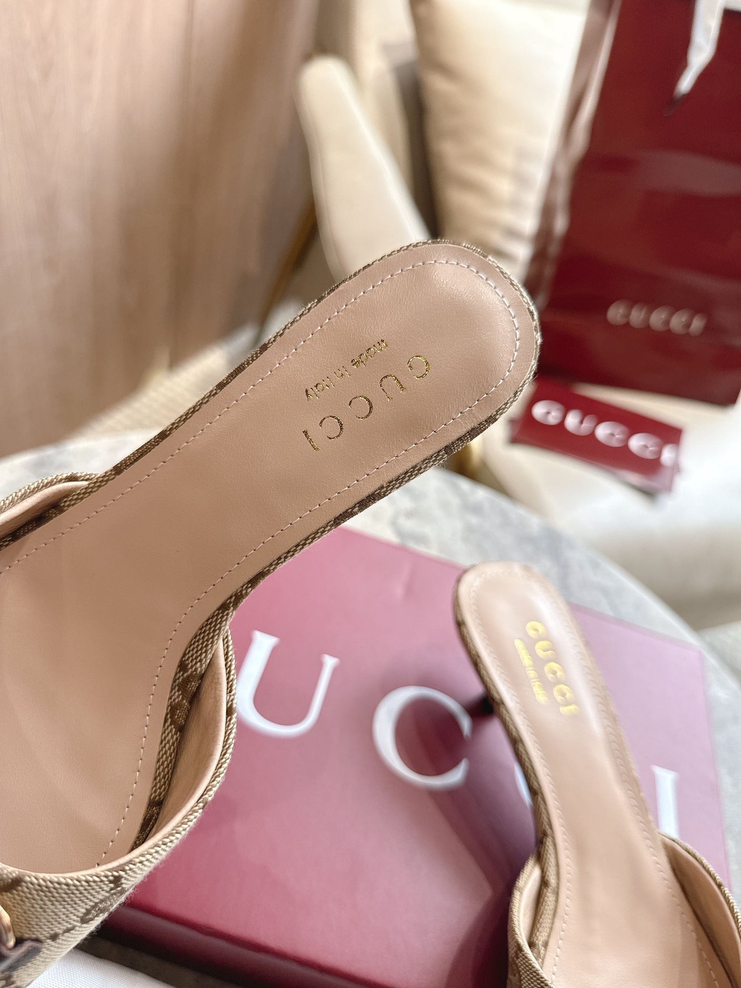 Gucci 2026 Horsebit High-Heeled Sandals Beige Canvas Leather
