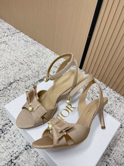 CD 26s High Heel Sandal 75 Beige Canvas Leather 643489