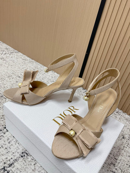 CD 26s High Heel Sandal 75 Beige Canvas Leather 643489