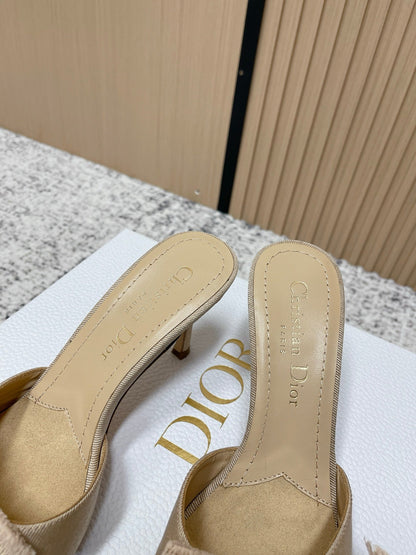 CD 26s High Heel Slippers 75 Beige Canvas Leather 643491