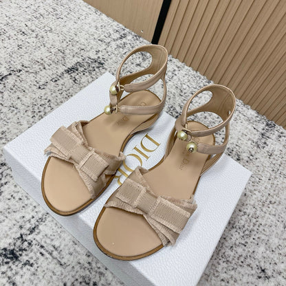 CD 26s Sandals Beige Sheepskin Canvas 643495