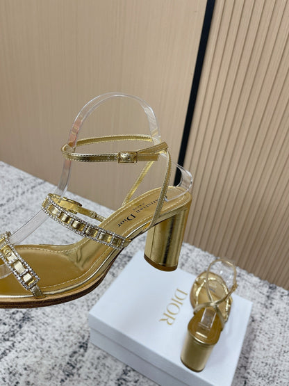 CD 26s High Heel Sandals 80 Gold Champage Genuine Leather 643497