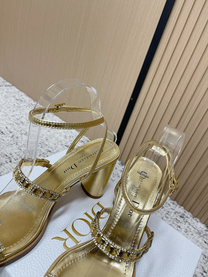 CD 26s High Heel Sandals 80 Gold Champage Genuine Leather 643497