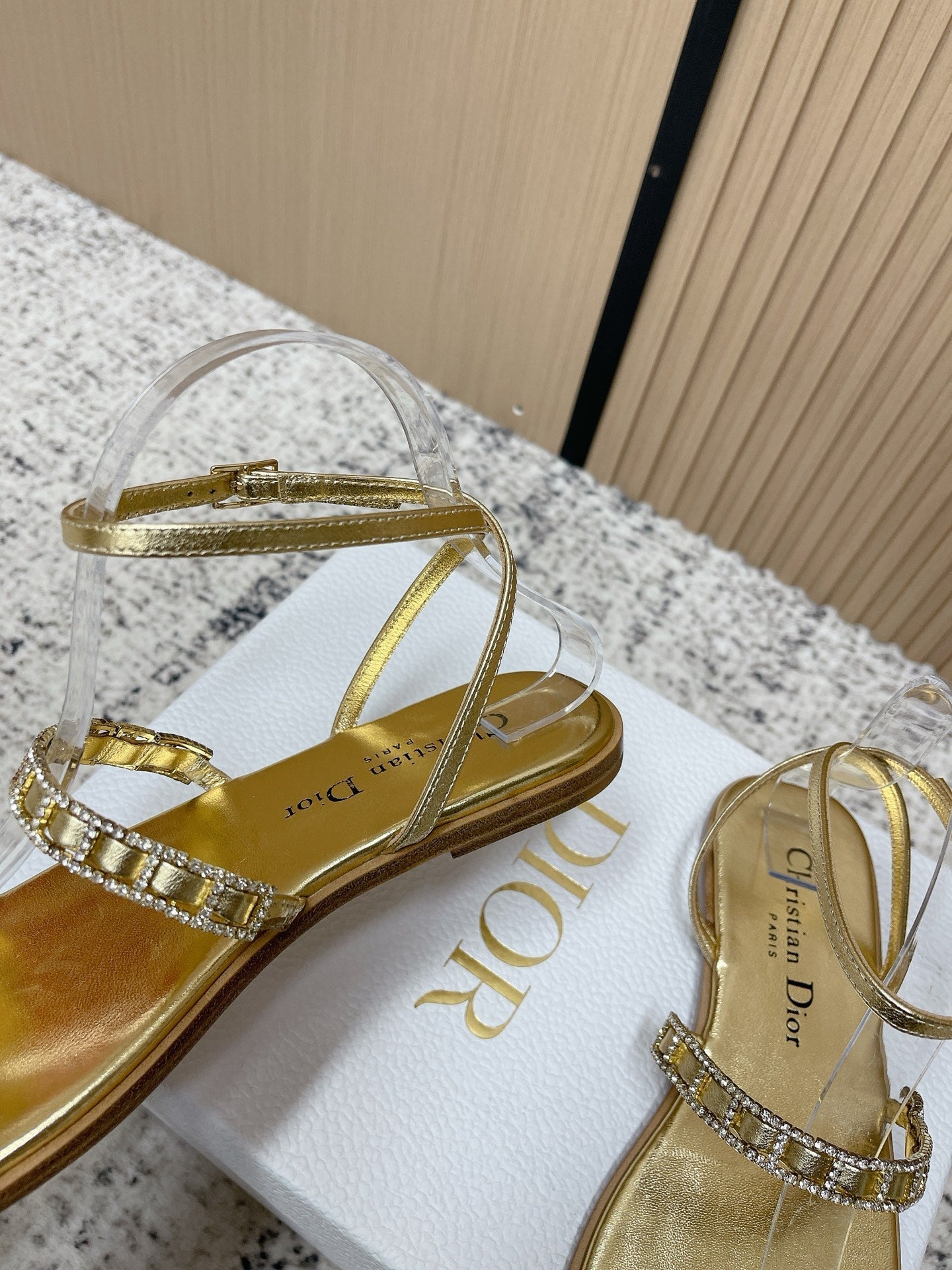 CD 26s Crystal Sandals Gold Champage Genuine Leather 643499