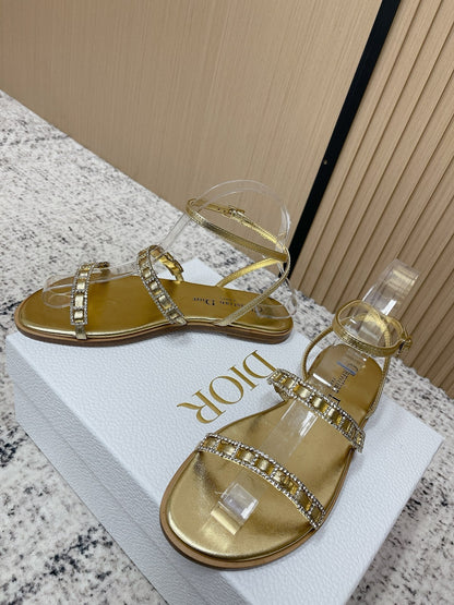 CD 26s Crystal Sandals Gold Champage Genuine Leather 643499