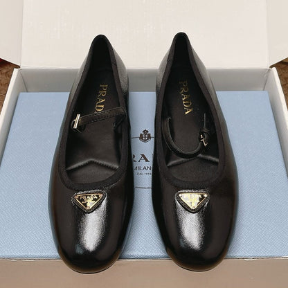 Prada 2026 Ballet Flat Black Glossy Leather 854605
