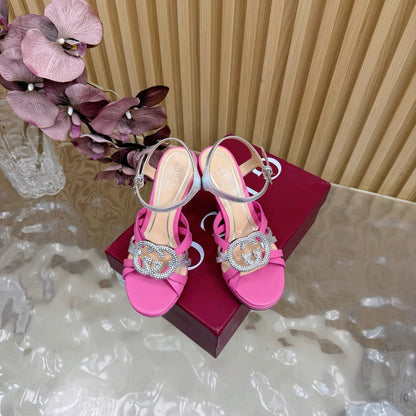 GG 26 High-Heeled Platform Sandals 105  Pink Cowhide 589498