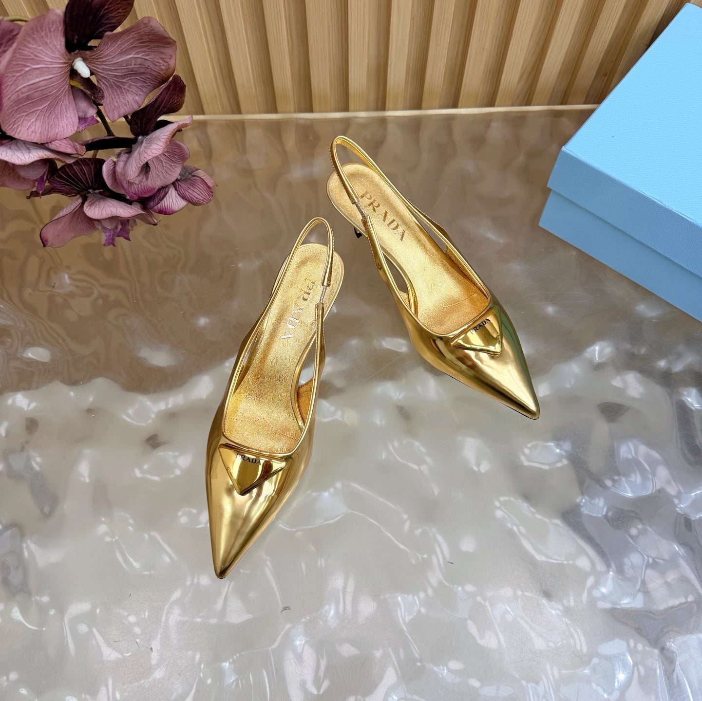Prada 2026 Slingback Pump 55mm Metallic Leather 854175