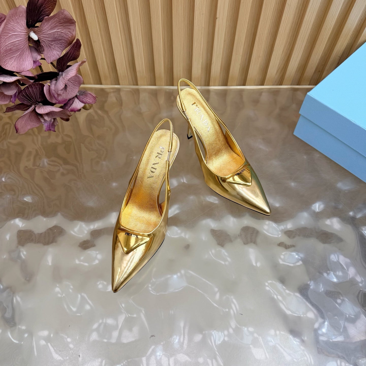 Prada 2026 Slingback Pump 100mm Metallic Leather 854181