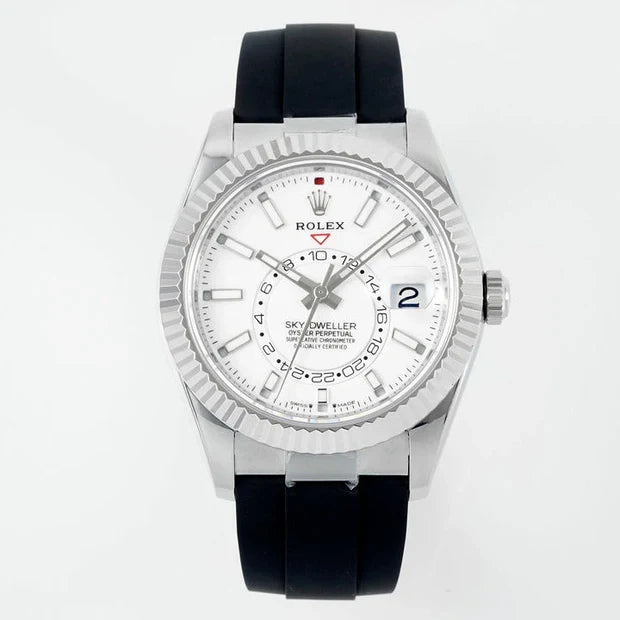 Rolex Sky-Dweller 42mm Stainless Steel Case White Dial Rubber Strap