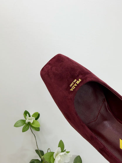 PRA 26SS Square-toe Block Heels  85 Burgundy Suede 592359