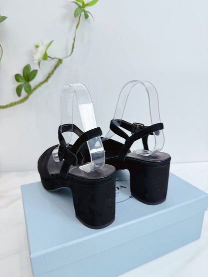 PRA 26SS Platform Sandals 75 Black Suede Sheepskin 592379