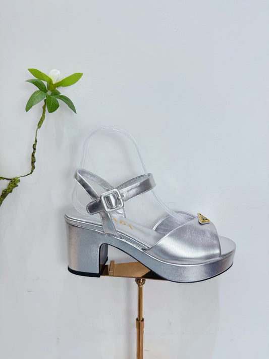 PRA 26SS Platform Sandals 75 Sliver Metallic Sheepskin 592386