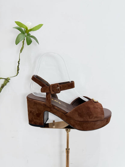 PRA 26SS Platform Sandals 75 Dark Brown Suede Sheepskin 592389
