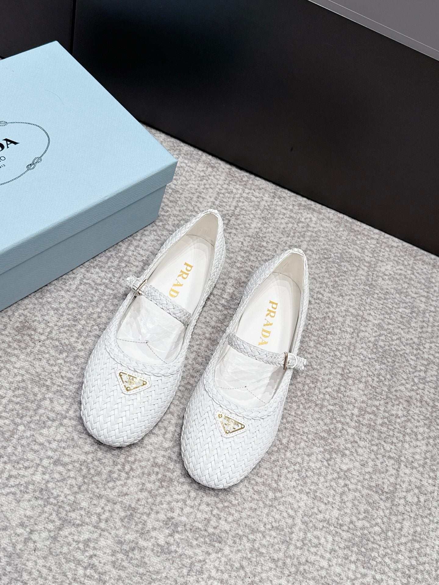 Prada 2026 Ballet Flat White Woven Leather 855703