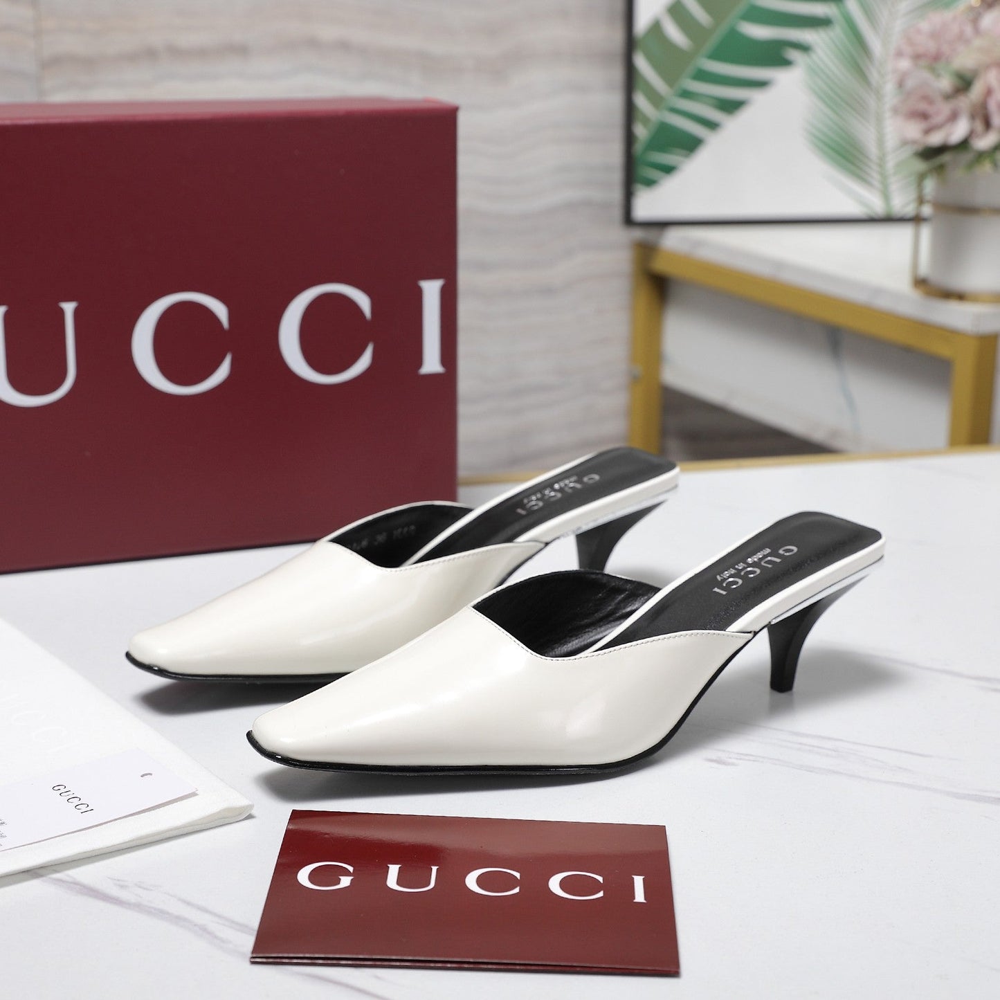 GG 26ss High Heel Mule 60 White Sheepskin 601084