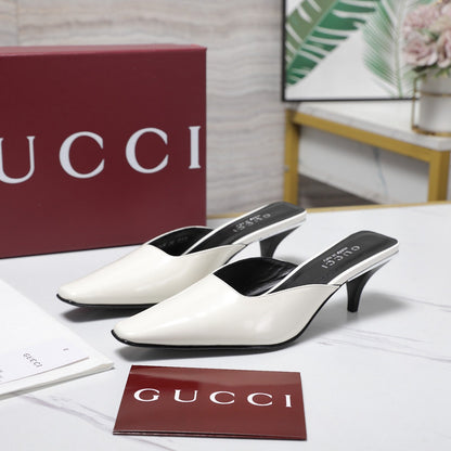 GG 26ss High Heel Mule 60 White Sheepskin 601084