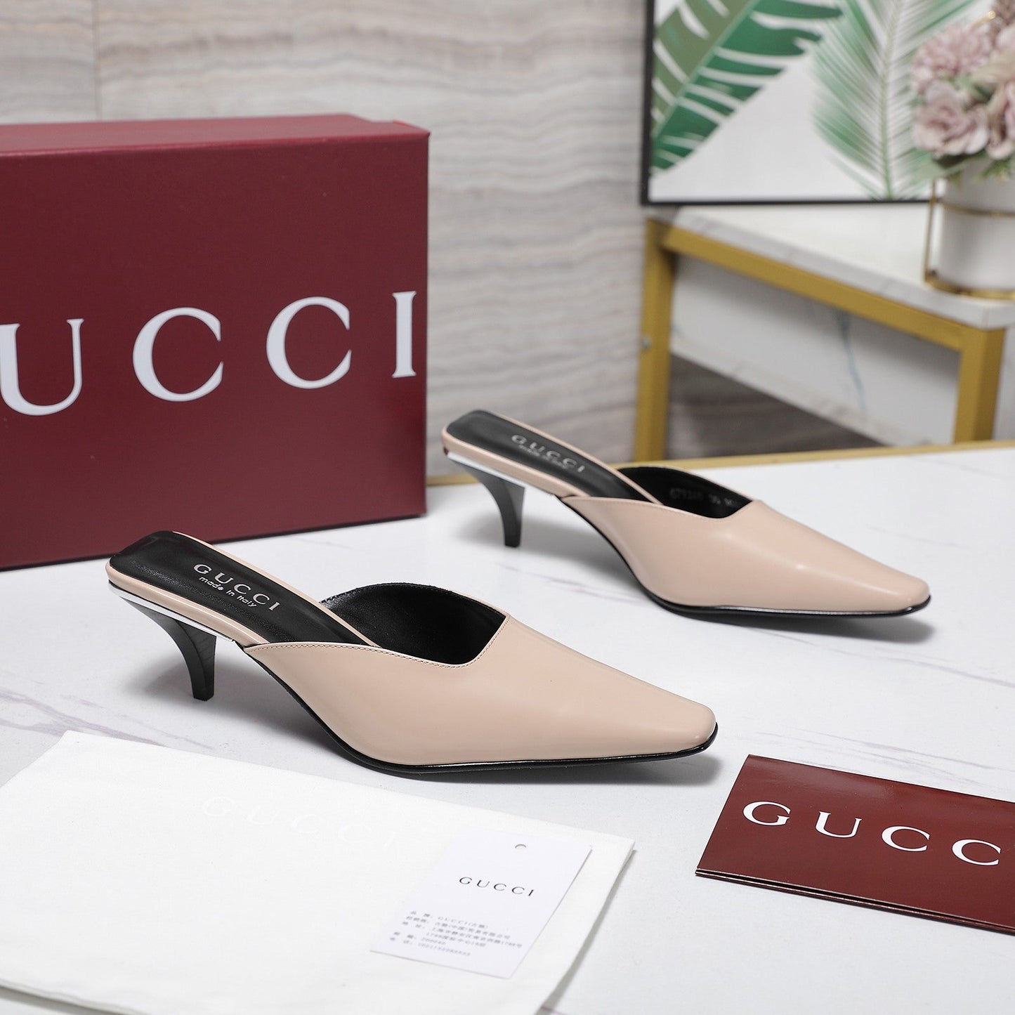 GG 26ss High Heel Mule 60 Light Beige Sheepskin 601085