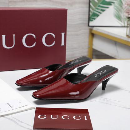 GG 26ss High Heel Mule 60 Dark Red Sheepskin 601086