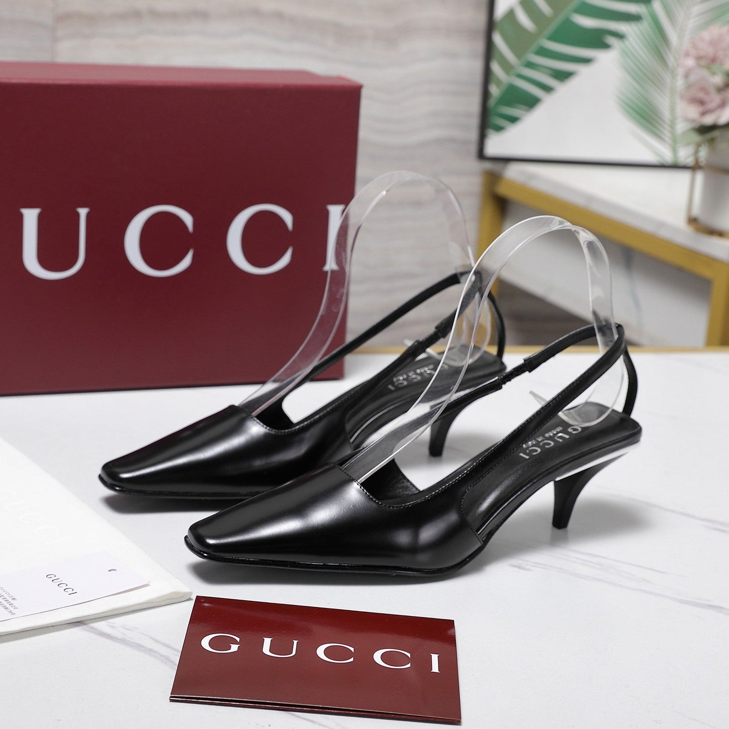 GG 26ss Slingback 60 Black Sheepskin 601093