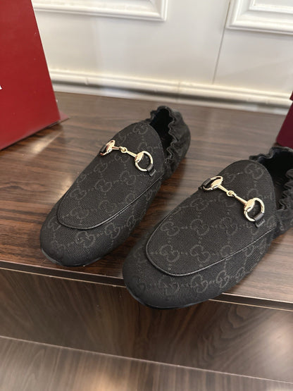 GG 26SS Loafers Black Monogram Canvas Leather 645953
