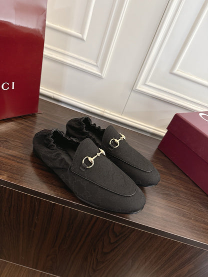 GG 26SS Loafers Black Monogram Canvas Leather 645953