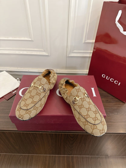 GG 26SS Loafers Beige Brown Monogram Canvas Leather 645954