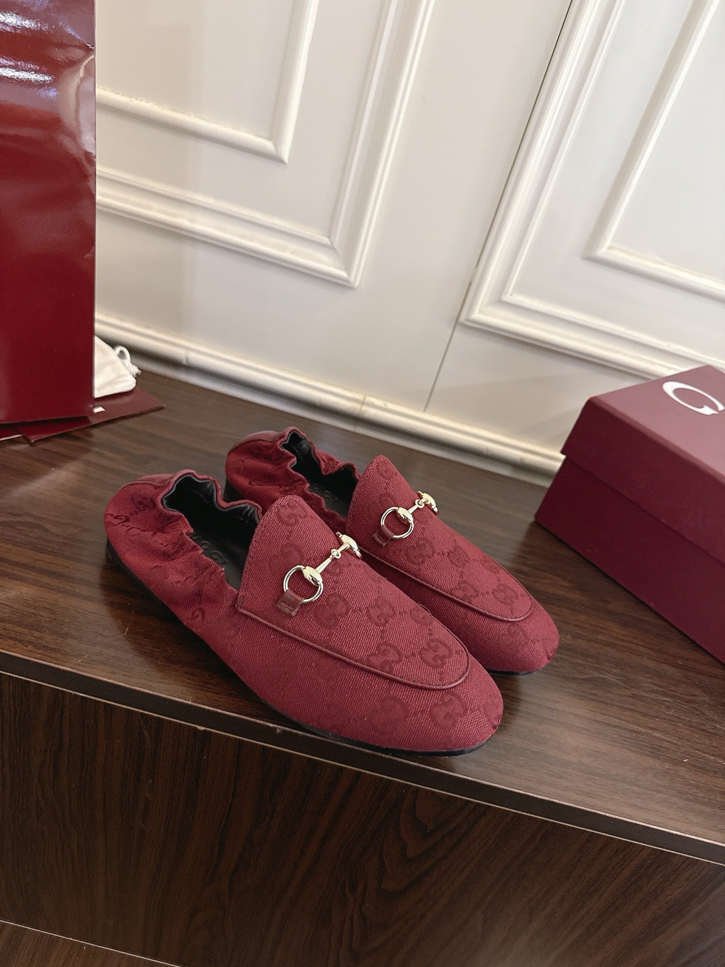 GG 26SS Loafers Burgundy Monogram Canvas Leather 645955