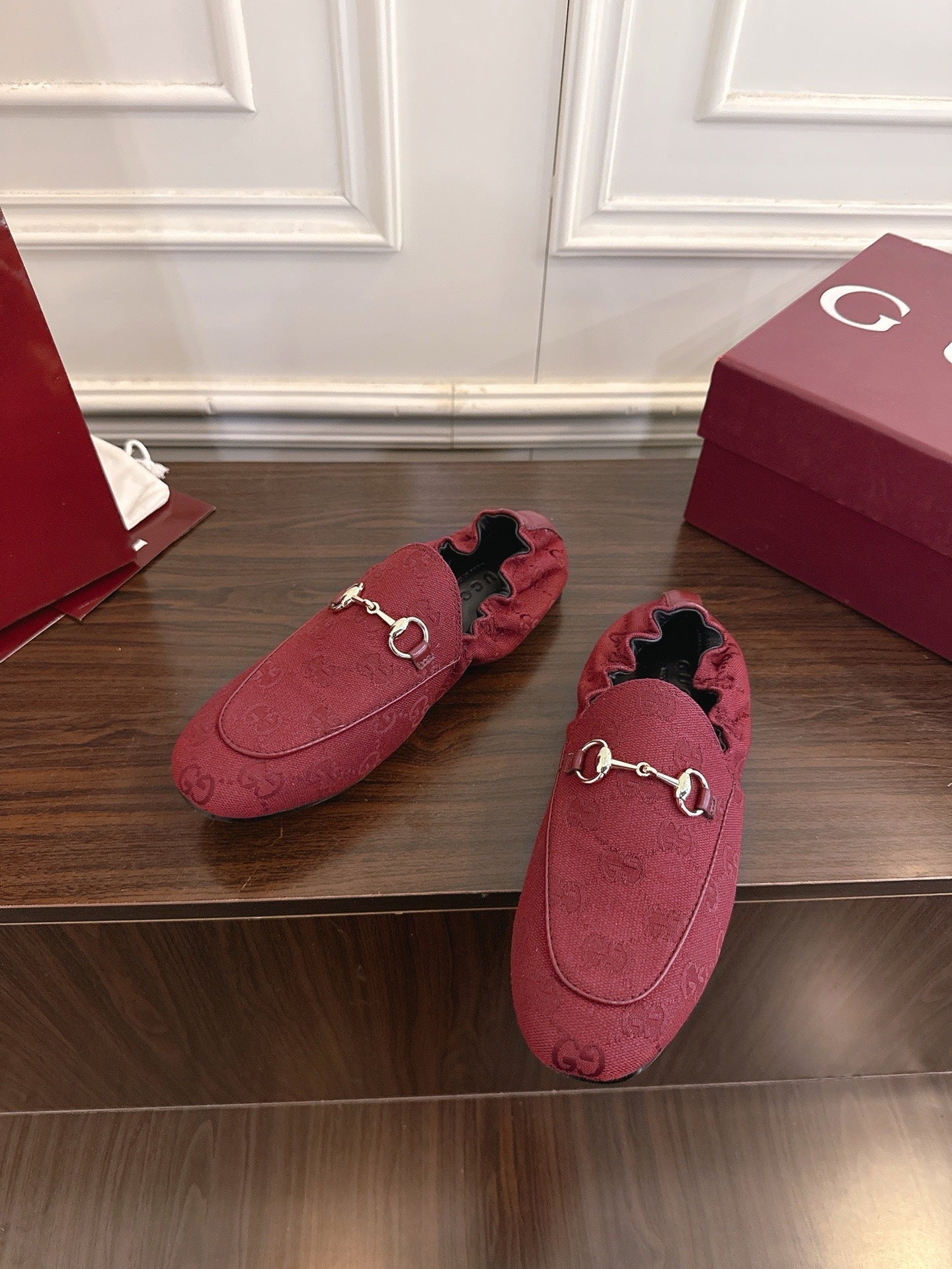 GG 26SS Loafers Burgundy Monogram Canvas Leather 645955