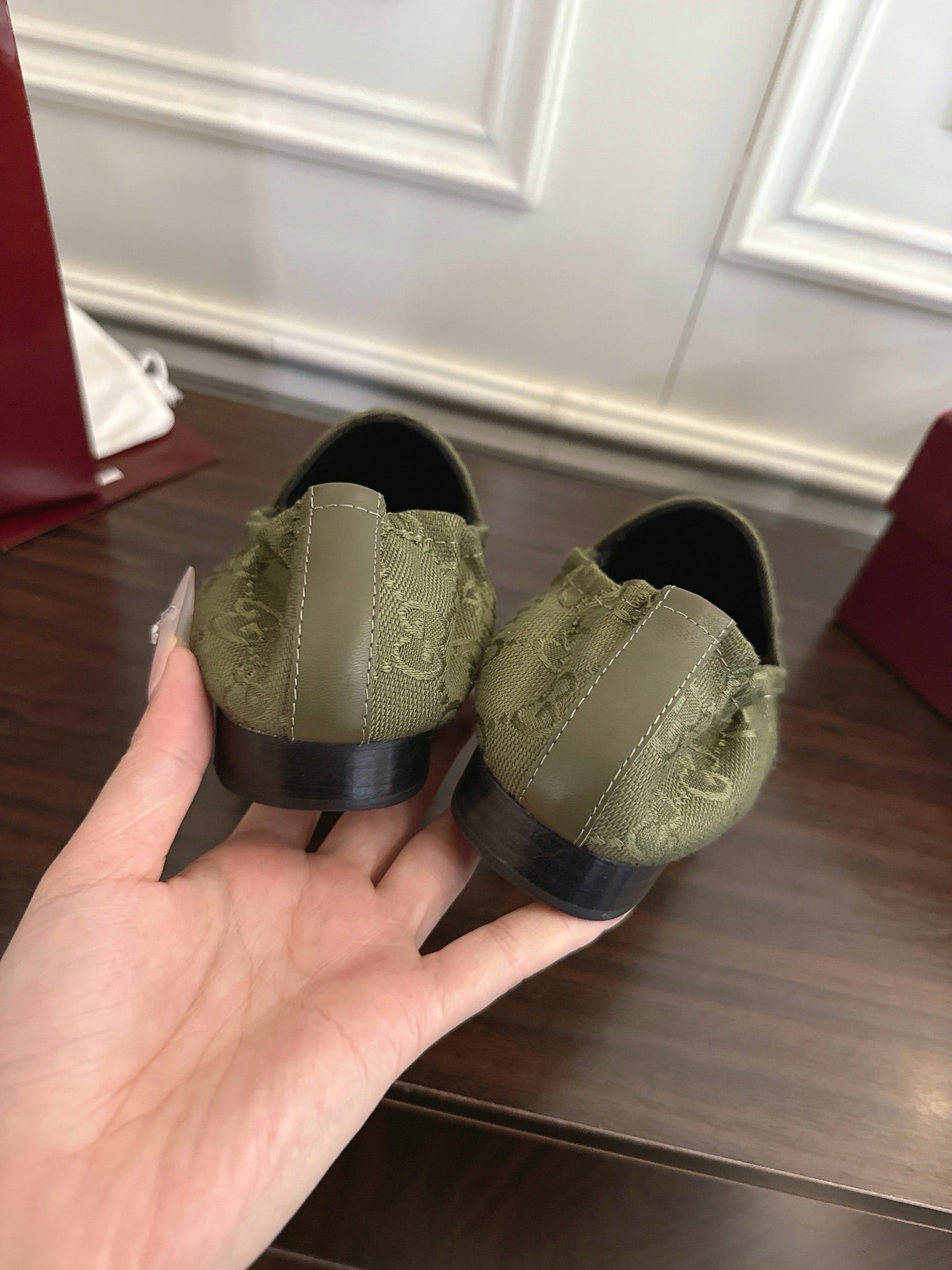 GG 26SS Loafers Olive Green Monogram Canvas Leather 645956