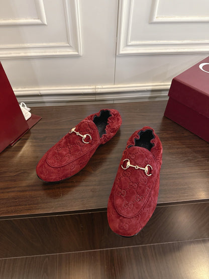 GG 26SS Loafers Burgundy Monogram Suede Leather 645957