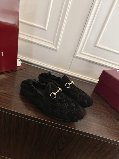 GG 26SS Loafers Black Monogram Suede Leather 645958
