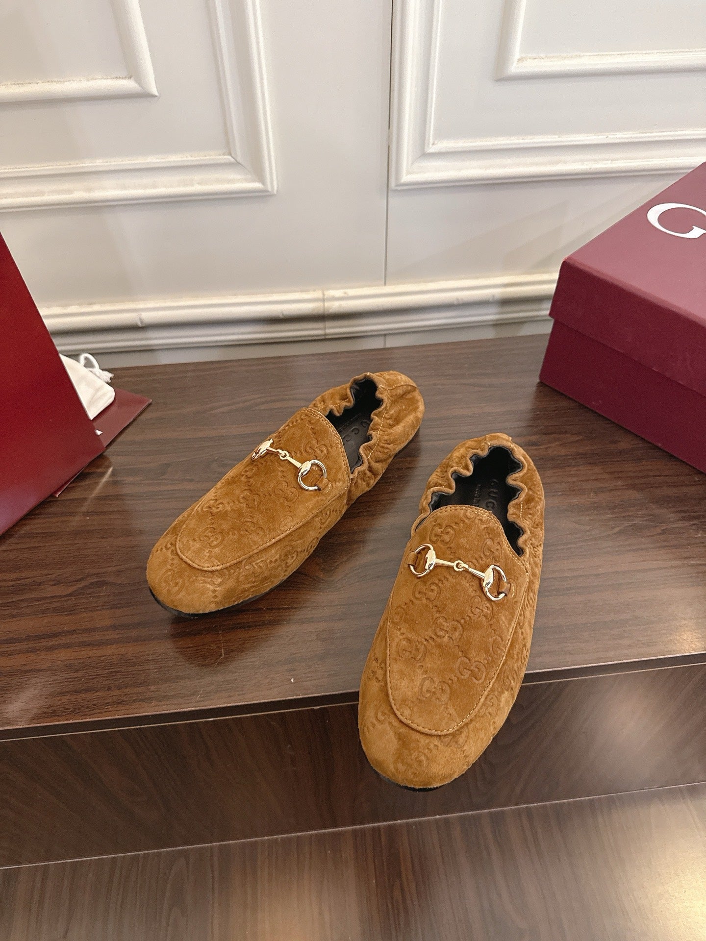 GG 26SS Loafers Brown Monogram Suede Leather 645959