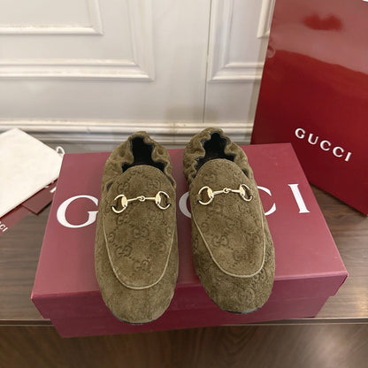 GG 26SS Loafers Olive Green Monogram Suede Leather 645960
