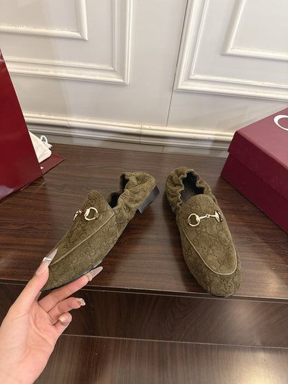 GG 26SS Loafers Olive Green Monogram Suede Leather 645960