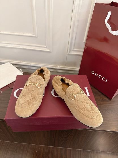 GG 26SS Loafers Beige Monogram Suede Leather 645961