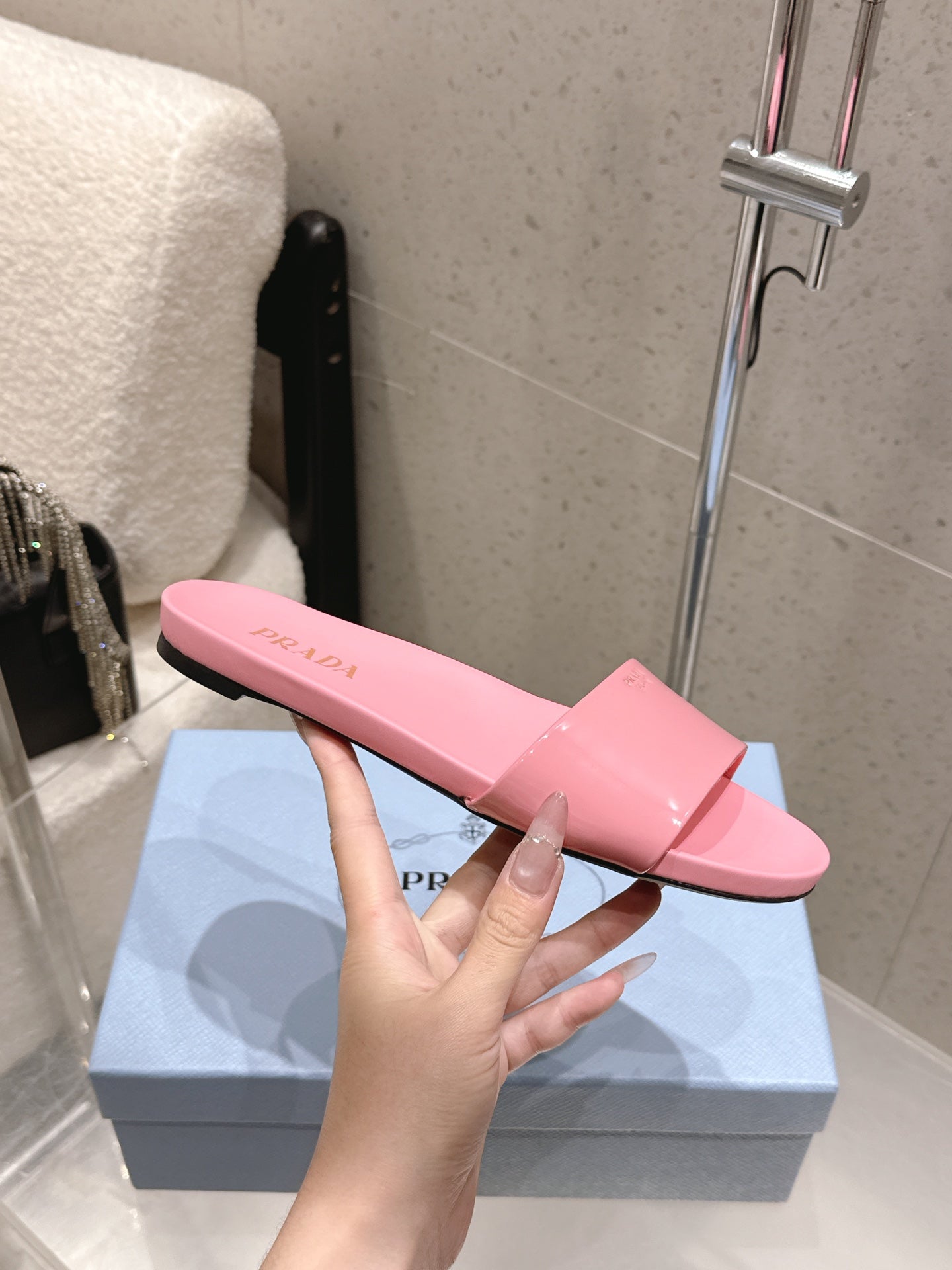 Prada 2026 Slides Sandals Patent Leather 762986