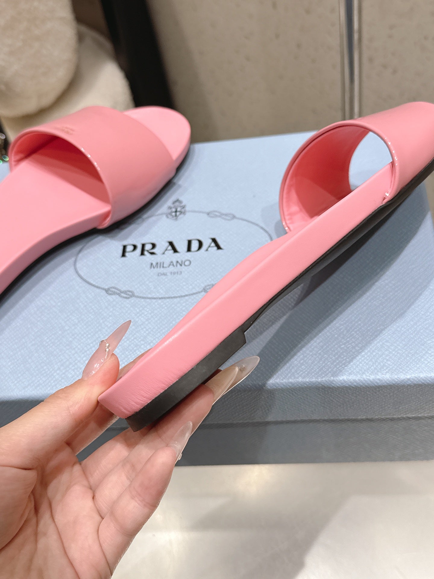 Prada 2026 Slides Sandals Patent Leather 762986