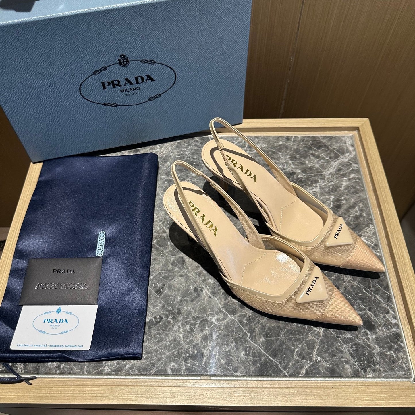 Prada 2026 Slingback Beige Mesh Leather 462842