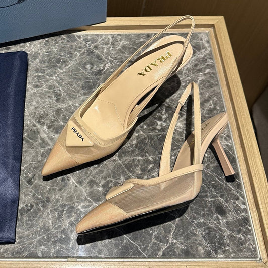 Prada 2026 Slingback Beige Mesh Leather 462842