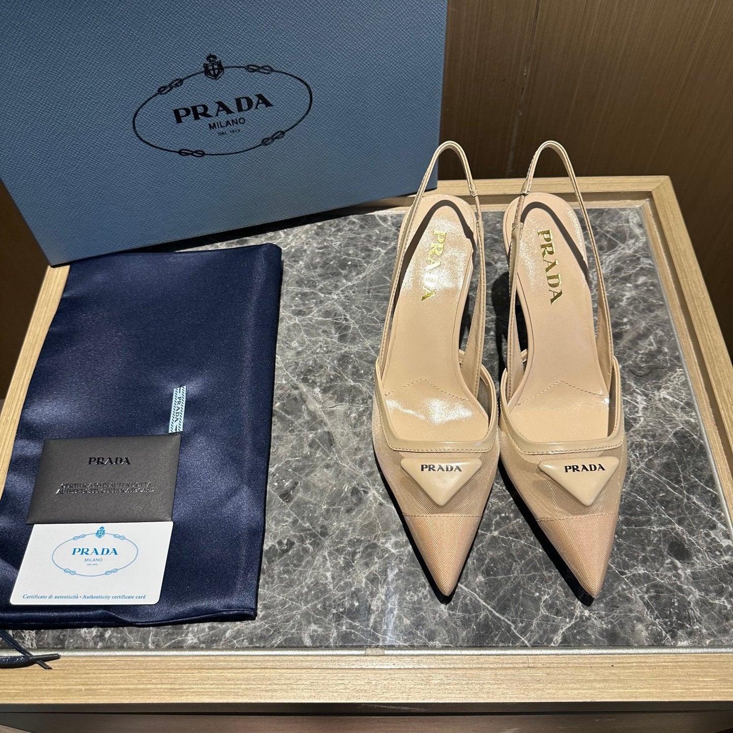 Prada 2026 Slingback Beige Mesh Leather 462842