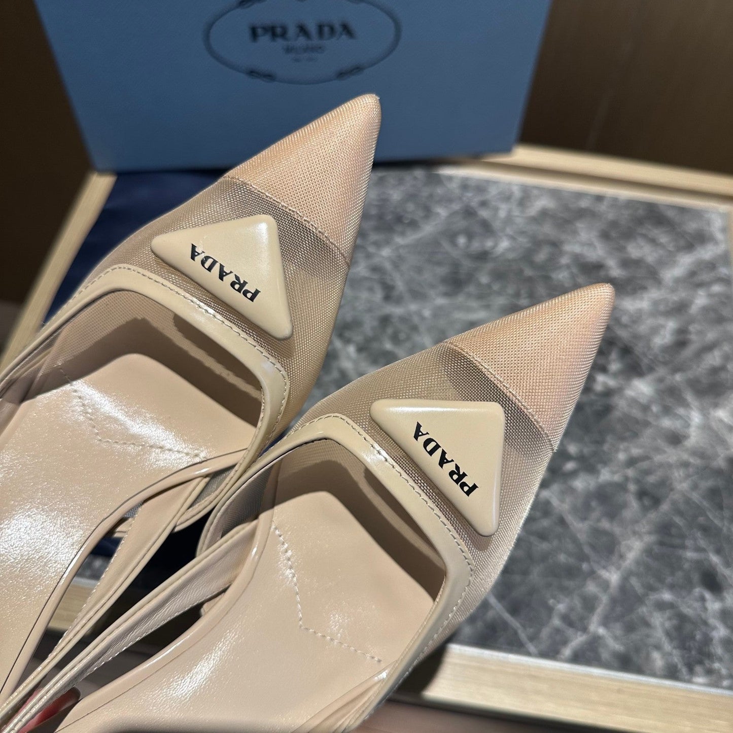 Prada 2026 Slingback Beige Mesh Leather 462842