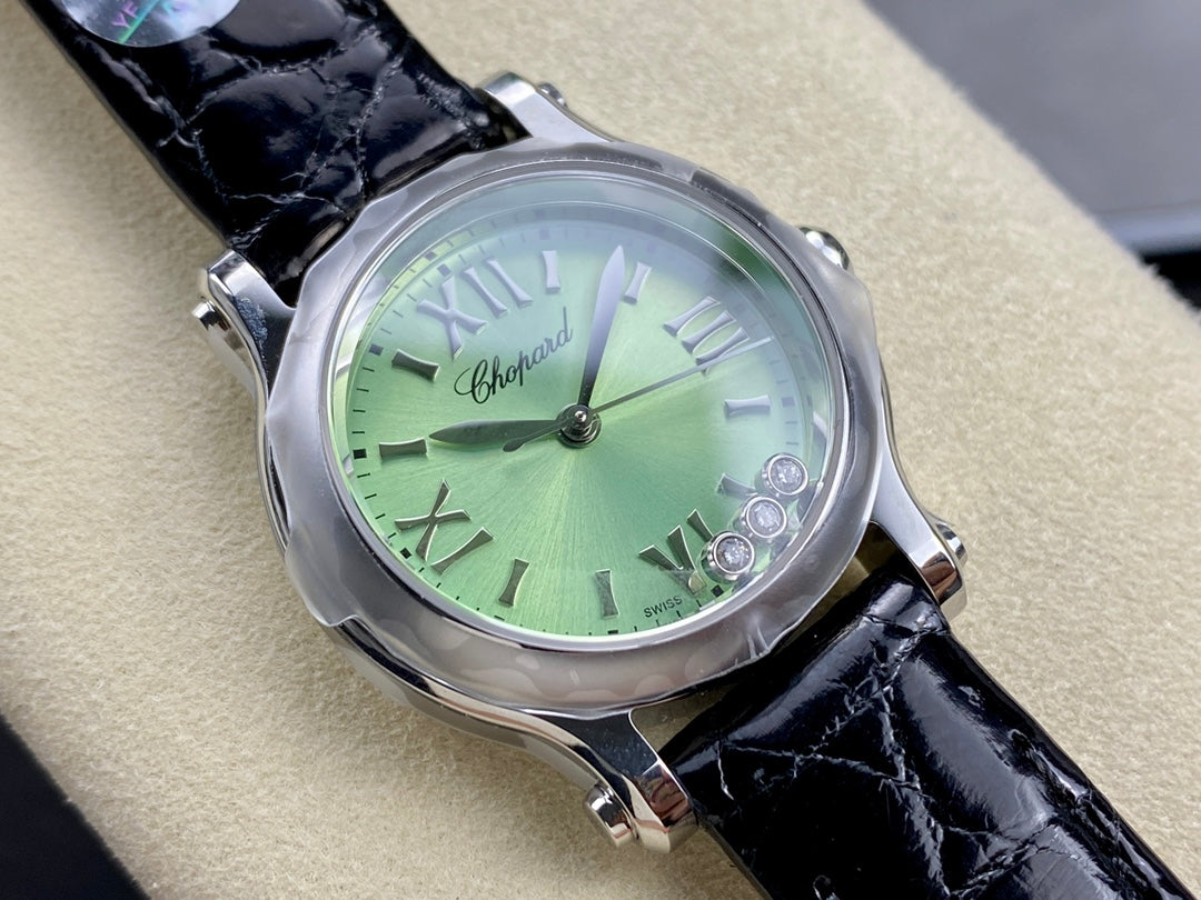 Happy Diamonds 30mm Silver Green Dial