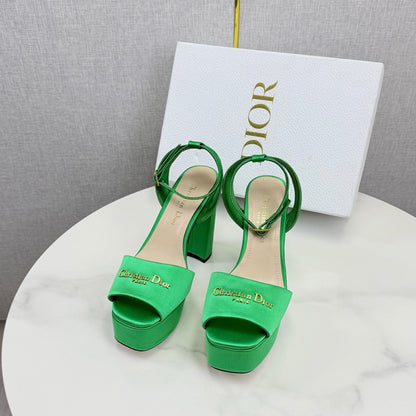 CD 26s Platform Sandals 80 Green Satin Sheepskin 640228