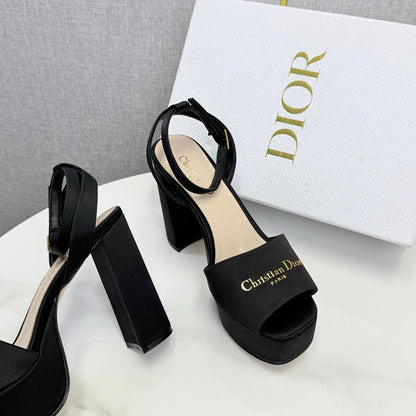 CD 26s Platform Sandals 80 Black Beige Satin Sheepskin 640230