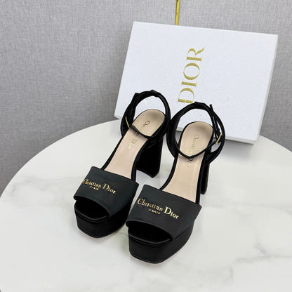 CD 26s Platform Sandals 80 Black Beige Satin Sheepskin 640230