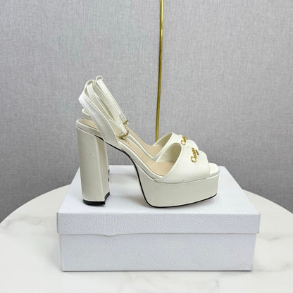 CD 26s Platform Sandals 80 White Beige Satin Sheepskin 640231